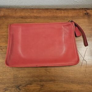 Vintage Dorcelle Red Leather Wristlet Clutch Made in USA Purse Charm Zipper